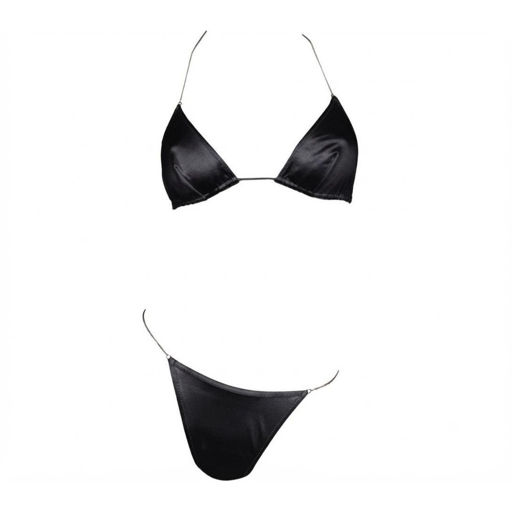 Dolce & Gabbana Bikini Womens Small Black Excellent 90s Runway Silver Chain IT40